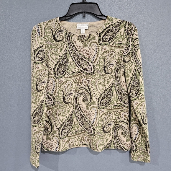 Charter Club 2 Ply Cashmere Green Paisley Sweater M - Picture 1 of 5